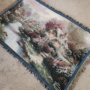 THOMAS KINKADE Painter Of Light Tapestry Cottage Made USA Fringe Cotton 40 x 60